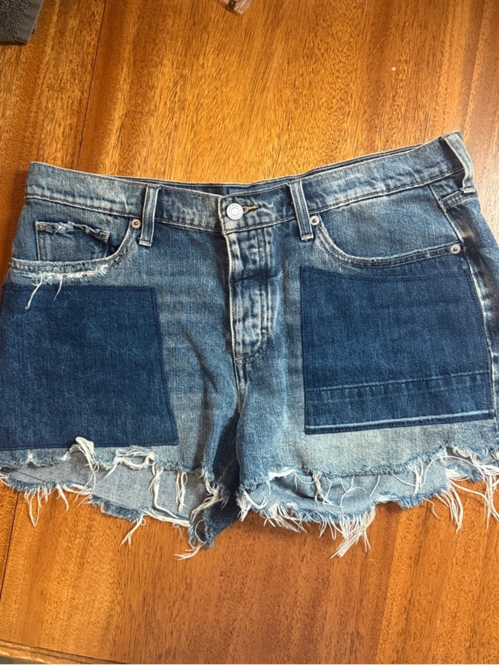Lucky Brand The Boyfriend Two-Tone Patch Denim Cutoff Shorts